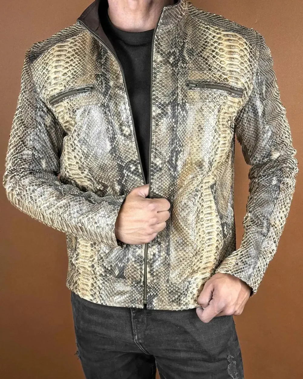 Python Leather Jacket for Men - Image 2