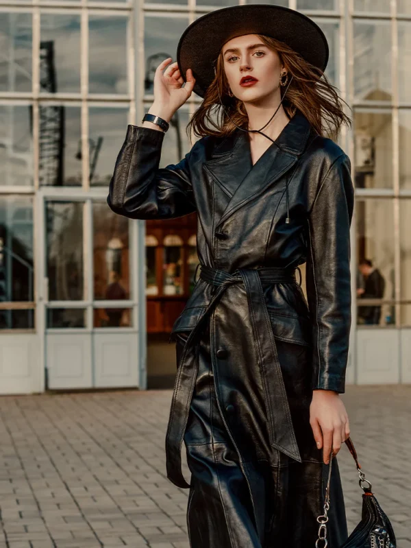 Women's Long Leather Trench Coat | KC Leather Signature Range - Frankie